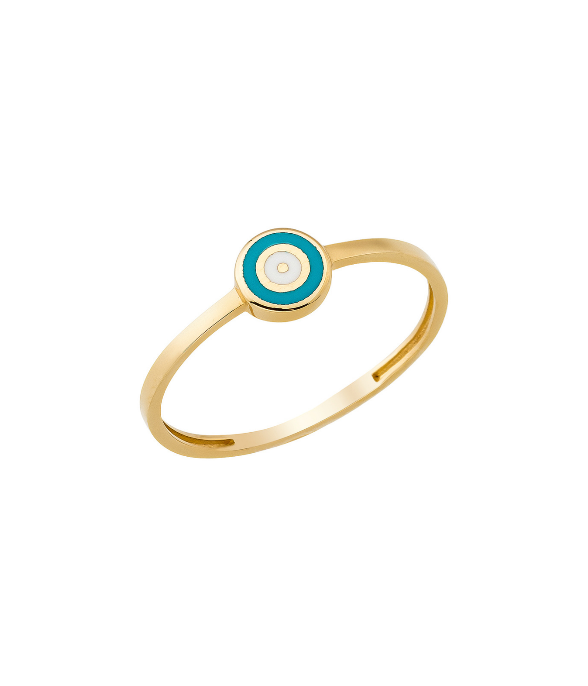 14K Solid Gold Circle Evil Eye Ring Turquoise - Rings