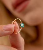 14K Solid Gold Circle Evil Eye Ring Turquoise - Rings
