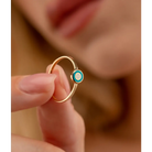 14K Solid Gold Circle Evil Eye Ring Turquoise - Rings