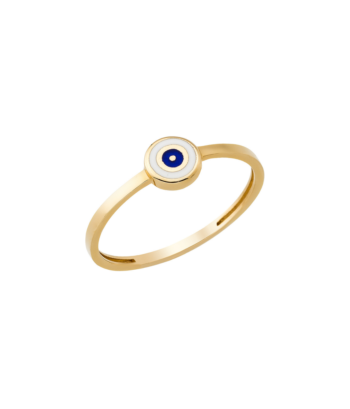 14K Solid Gold Circle Evil Eye Ring White - Rings