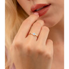 14K Solid Gold Circle Evil Eye Ring White - Rings