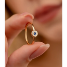 14K Solid Gold Circle Evil Eye Ring White - Rings