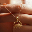 14K Solid Gold Crab Necklace Single CZ Stone Pendant Cancer Zodiac Charm Dainty Ocean Jewelry Birthday Gift for Her