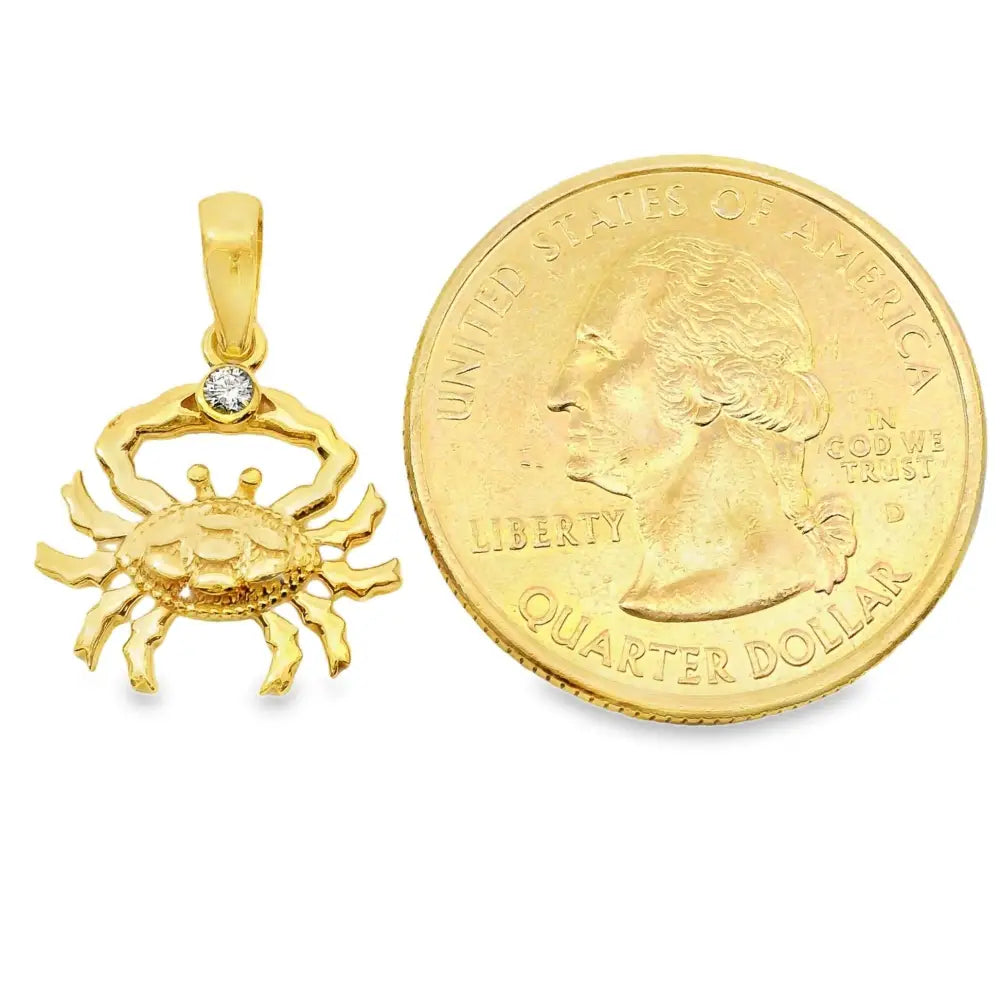14K Solid Gold Crab Necklace Single CZ Stone Pendant Cancer Zodiac Charm Dainty Ocean Jewelry Birthday Gift for Her