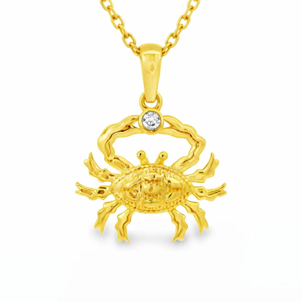14K Solid Gold Crab Necklace Single CZ Stone Pendant Cancer Zodiac Charm Dainty Ocean Jewelry Birthday Gift for Her