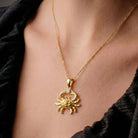 14K Solid Gold Crab Necklace Single CZ Stone Pendant Cancer Zodiac Charm Dainty Ocean Jewelry Birthday Gift for Her