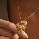 14K Solid Gold Crab Necklace Single CZ Stone Pendant Cancer Zodiac Charm Dainty Ocean Jewelry Birthday Gift for Her