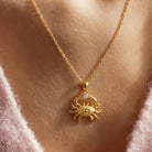 14K Solid Gold Crab Necklace Single CZ Stone Pendant Cancer Zodiac Charm Dainty Ocean Jewelry Birthday Gift for Her