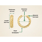 14K Solid Gold Croissant Dome Huggie Earrings | Chunky Ribbed Twist Hoops for Women - Hoop Earrings