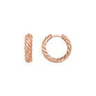 14K Solid Gold Croissant Dome Huggie Earrings | Chunky Ribbed Twist Hoops for Women - Single / 14K Rose Gold - Hoop