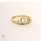 14K Solid Gold Cross Crown Ring – Simulated Diamond Queen Band Stackable Princess Jewelry