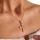 14K Solid Gold Cross Necklace Elegant CZ Stone Accent Christian Pendant Dainty Religious Jewelry Baptism Gift for Her