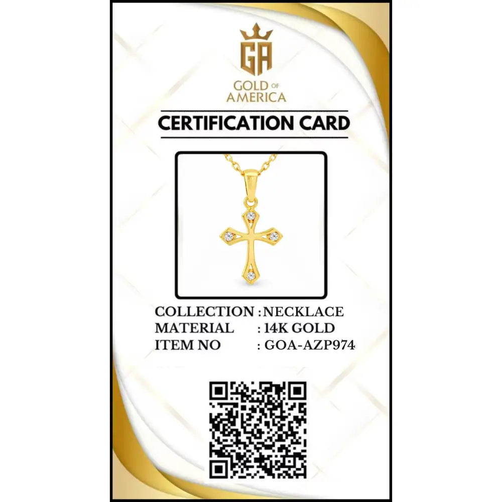14K Solid Gold Cross Necklace Elegant CZ Stone Accent Christian Pendant Dainty Religious Jewelry Baptism Gift for Her