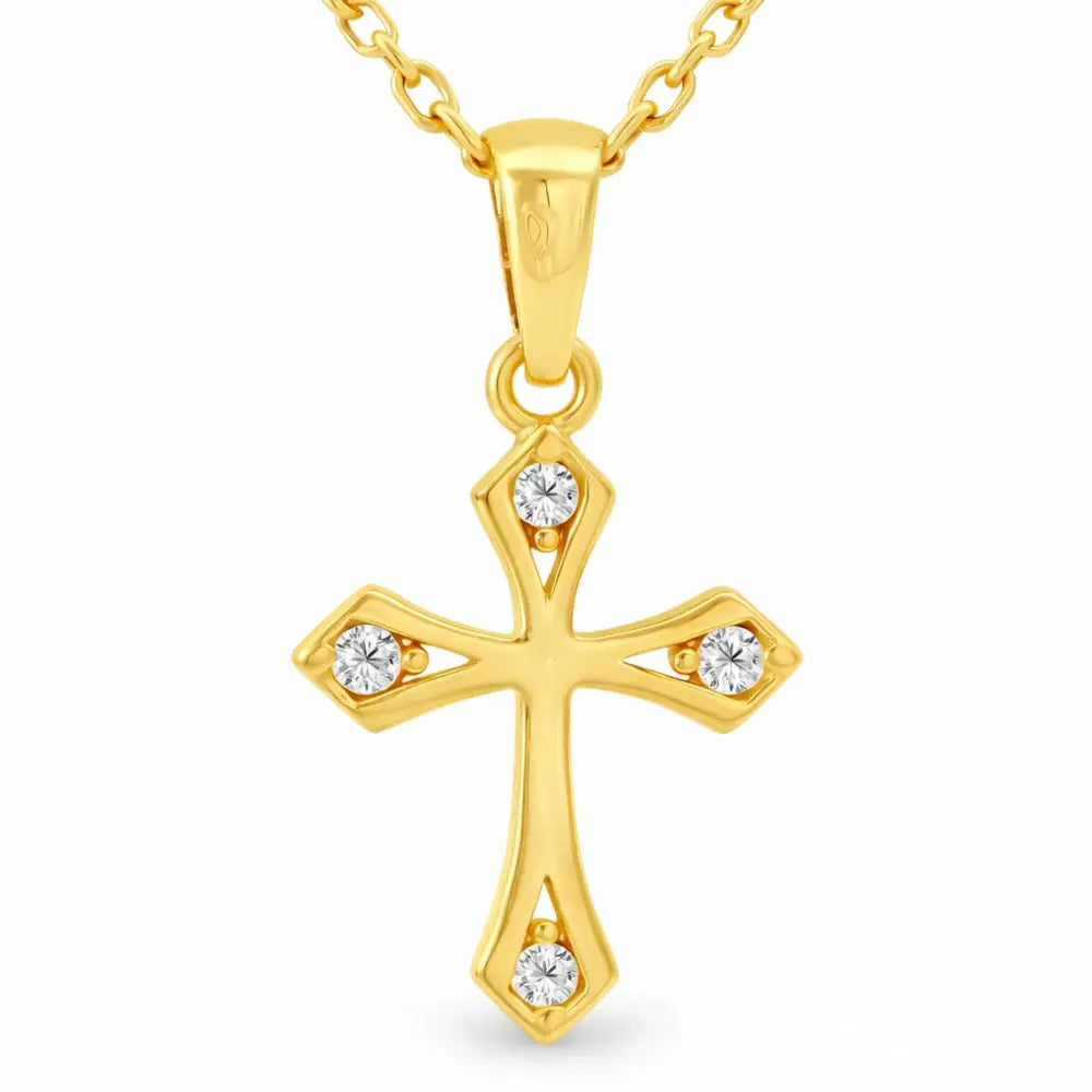 14K Solid Gold Cross Necklace Elegant CZ Stone Accent Christian Pendant Dainty Religious Jewelry Baptism Gift for Her