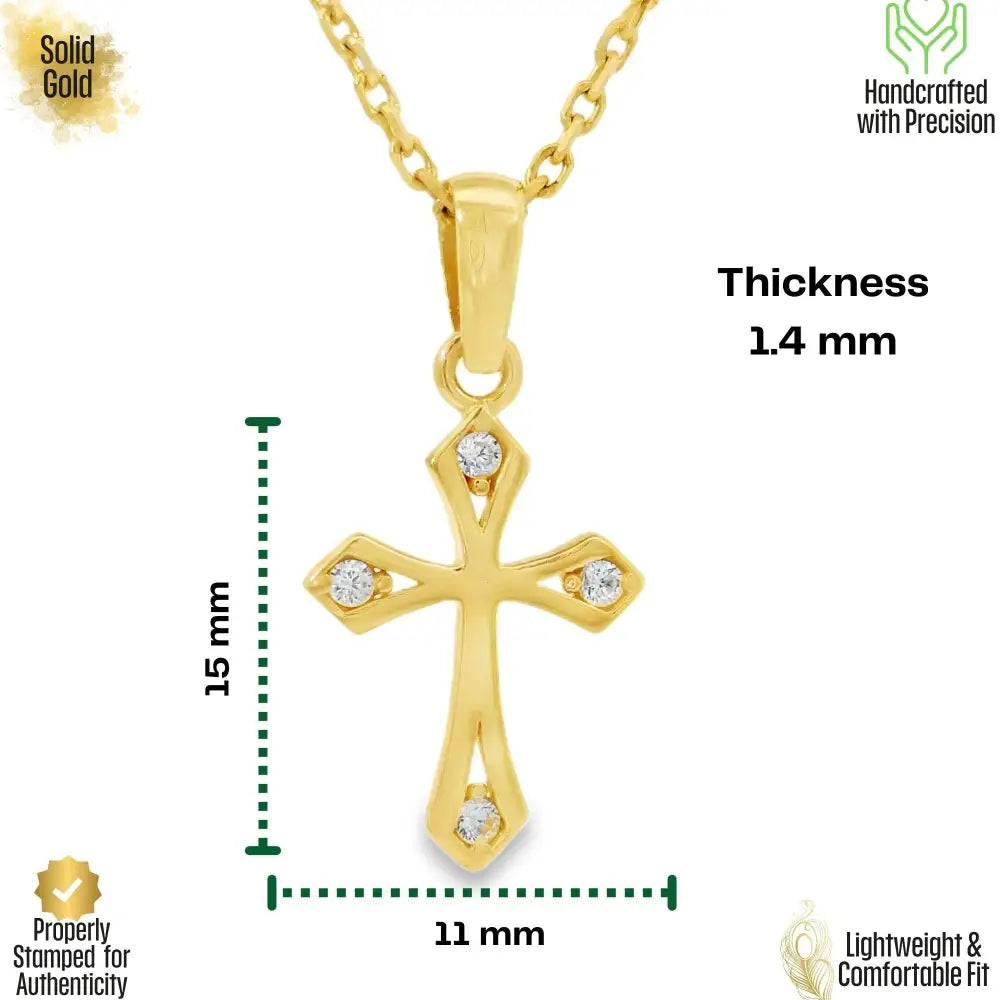 14K Solid Gold Cross Necklace Elegant CZ Stone Accent Christian Pendant Dainty Religious Jewelry Baptism Gift for Her