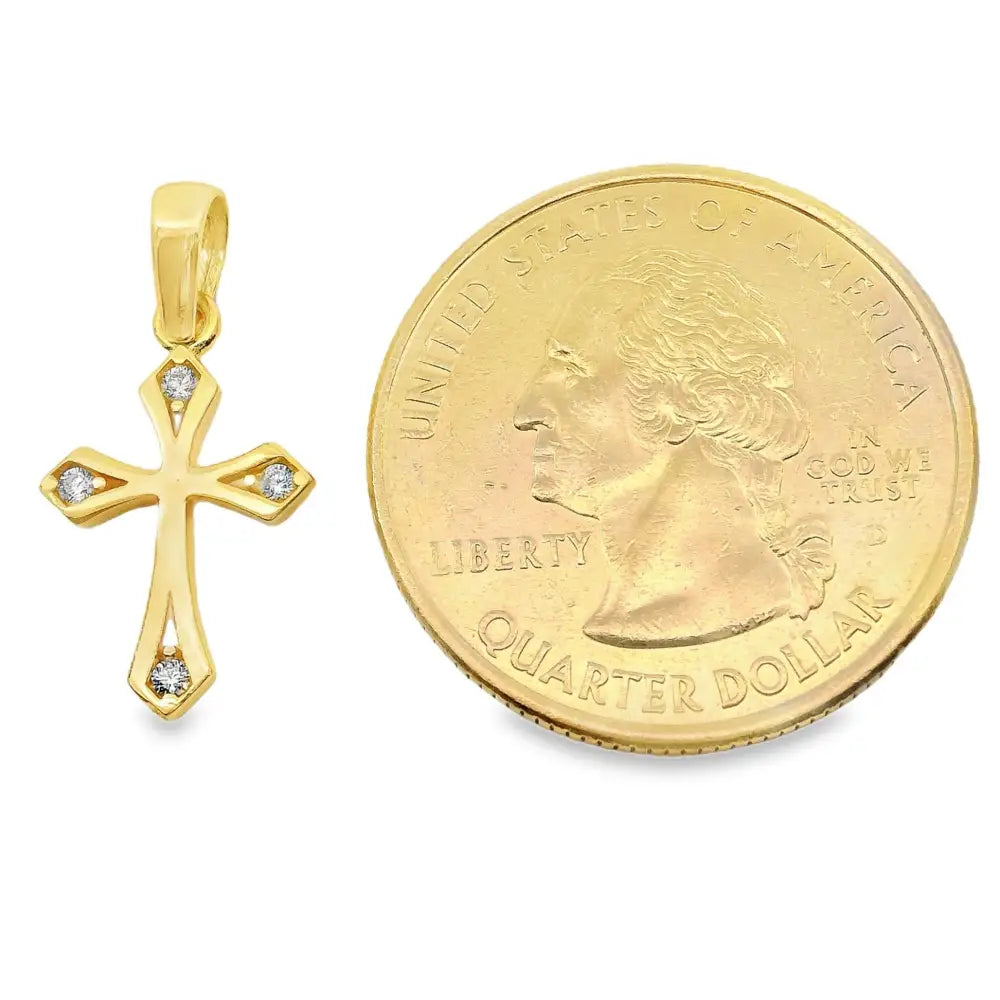 14K Solid Gold Cross Necklace Elegant CZ Stone Accent Christian Pendant Dainty Religious Jewelry Baptism Gift for Her