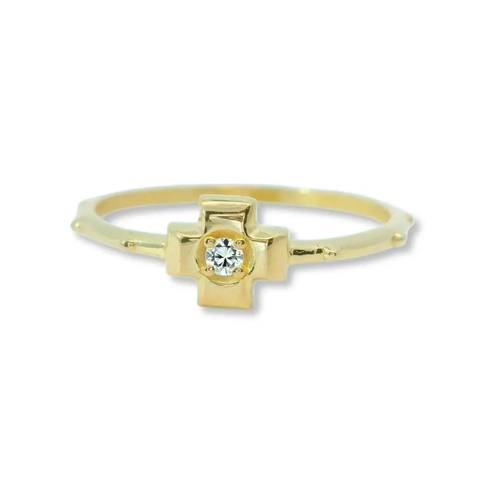14K Solid Gold Cross Ring with Simulated Diamond – Christian Faith Jewelry Religious