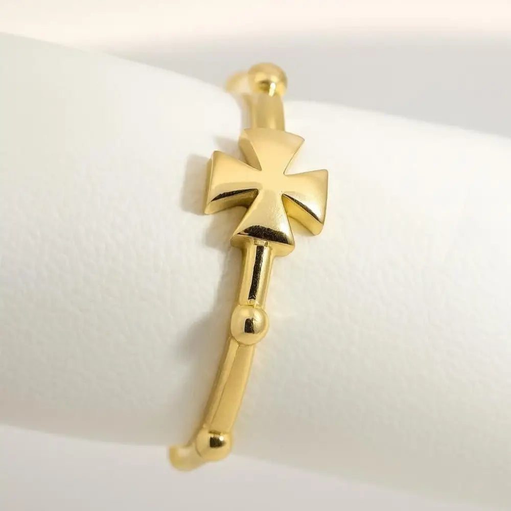 14K Solid Gold Cross Rosary Ring Christian Gift for Women & Men