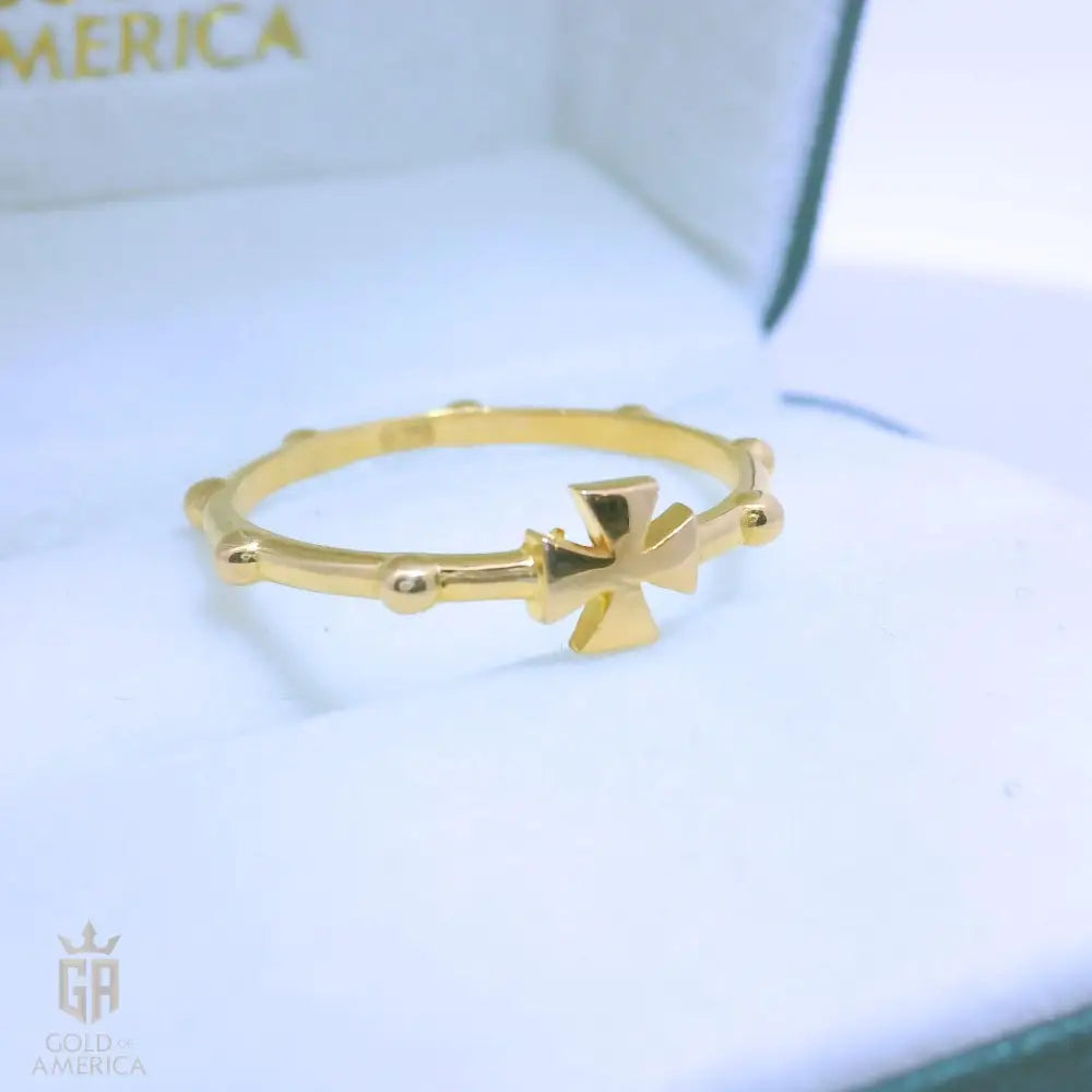 14K Solid Gold Cross Rosary Ring Christian Gift for Women & Men