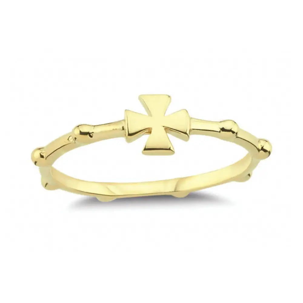 14K Solid Gold Cross Rosary Ring Christian Gift for Women & Men