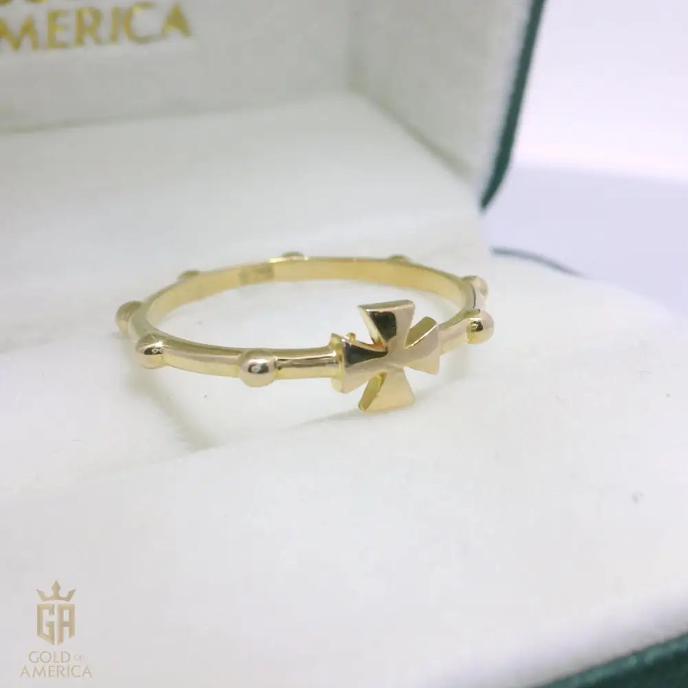 14K Solid Gold Cross Rosary Ring Christian Gift for Women & Men
