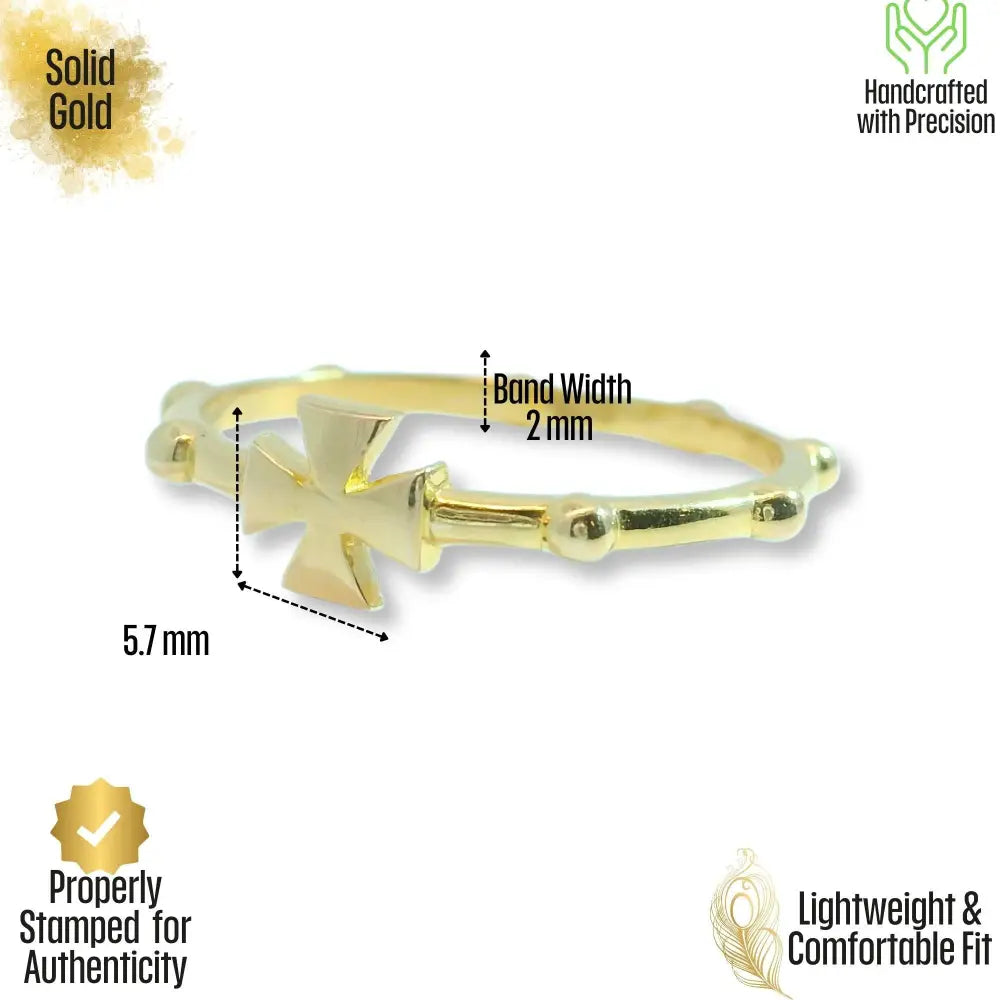 14K Solid Gold Cross Rosary Ring Christian Gift for Women & Men