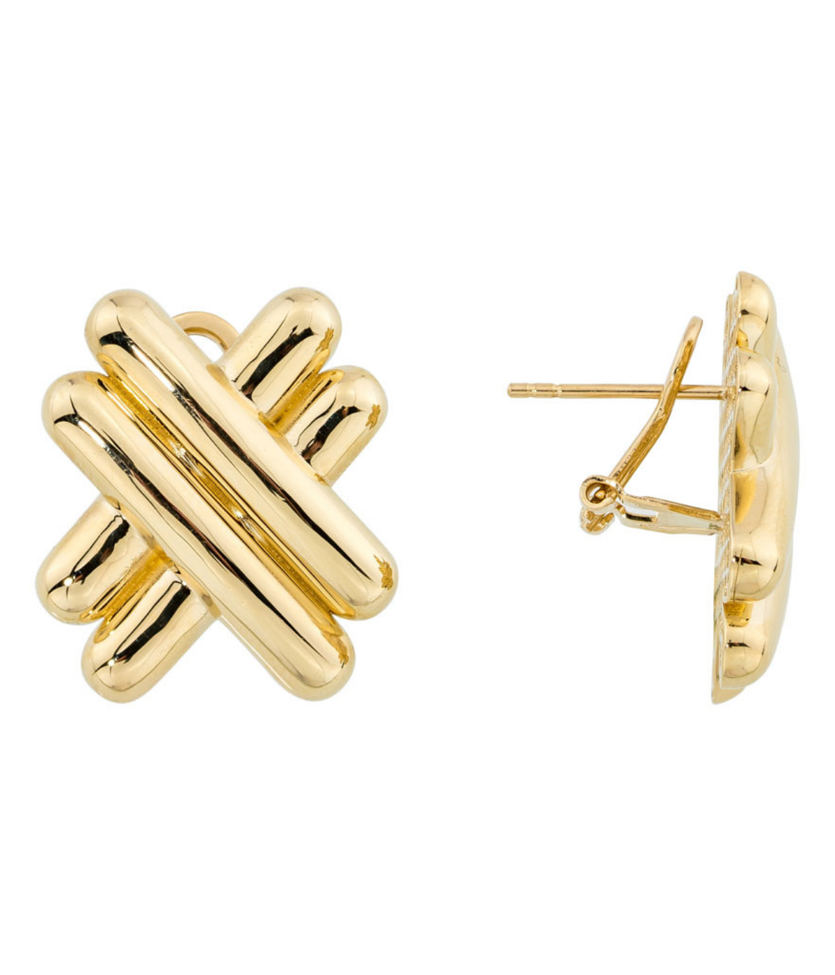 14K Solid Gold Crossover Omega Back Post Earrings - Earrings