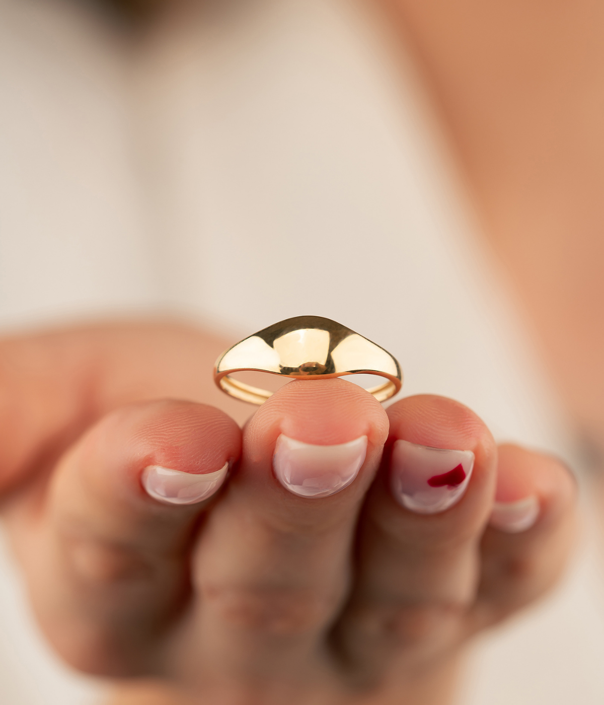 14K Solid Gold Curve Dome Gold Ring - Rings