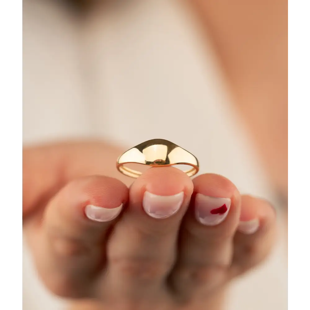 14K Solid Gold Curve Dome Gold Ring - Rings