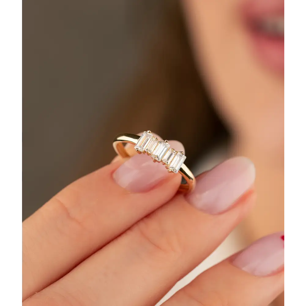 14K Solid Gold CZ Baguette Ring - Rings