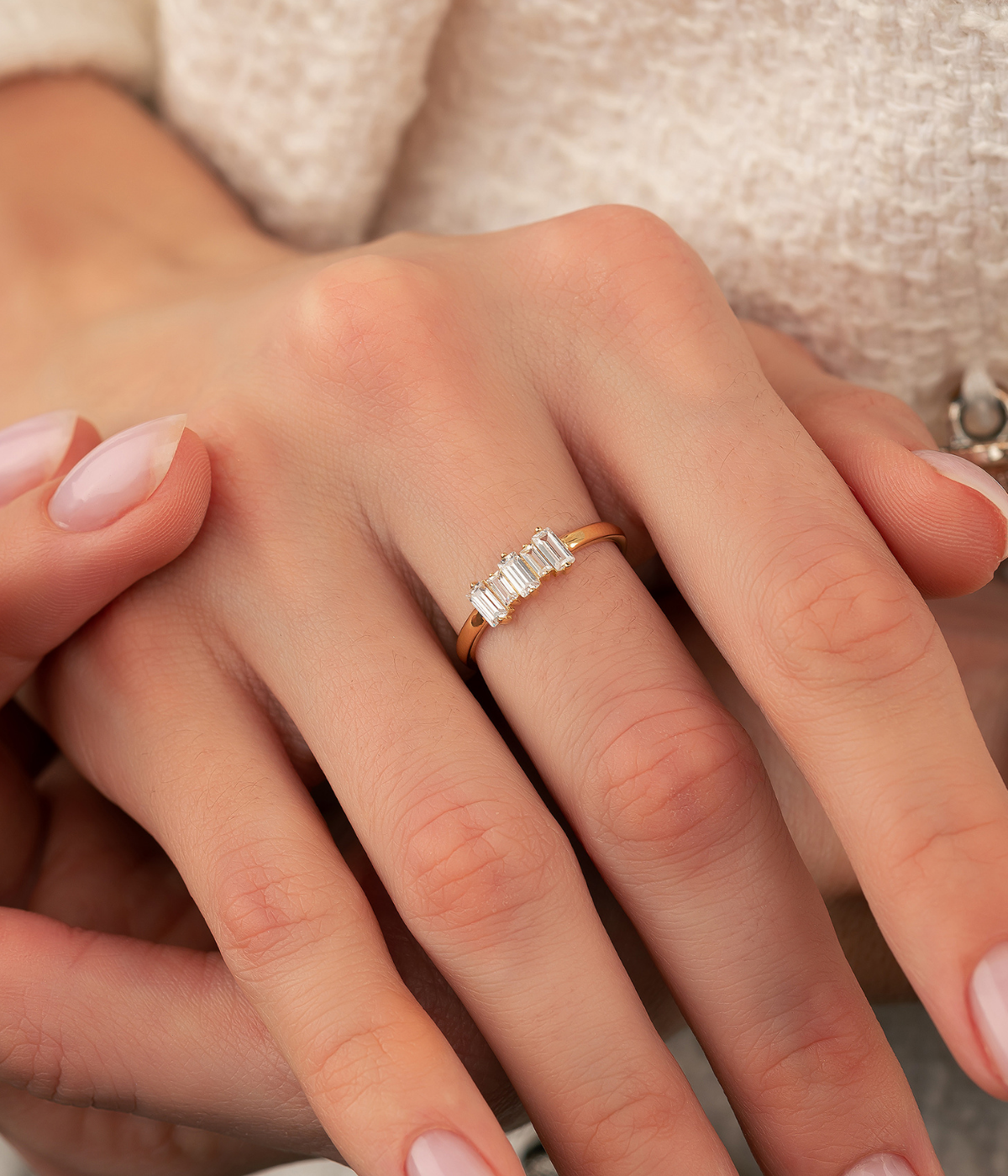 14K Solid Gold CZ Baguette Ring - Rings