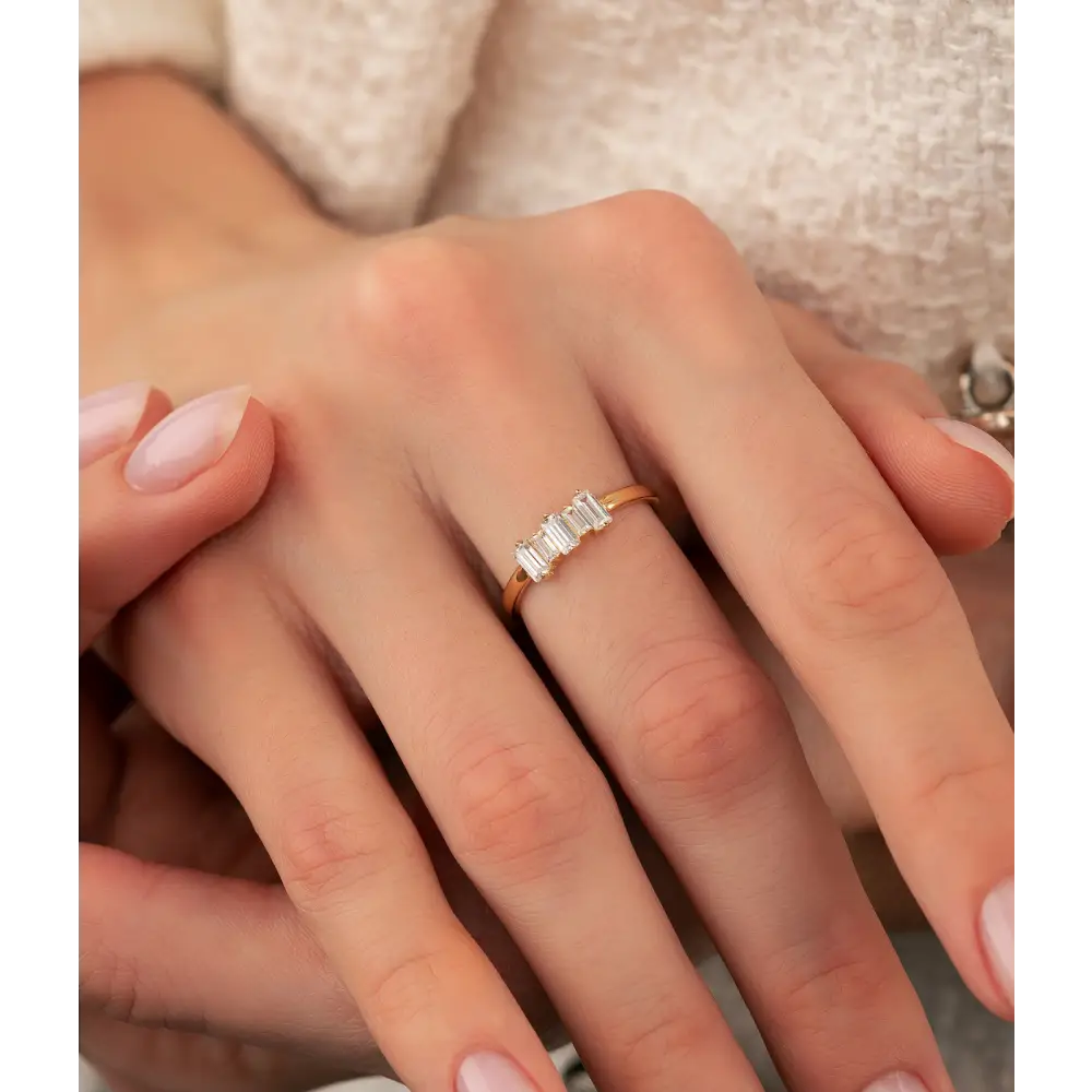 14K Solid Gold CZ Baguette Ring - Rings