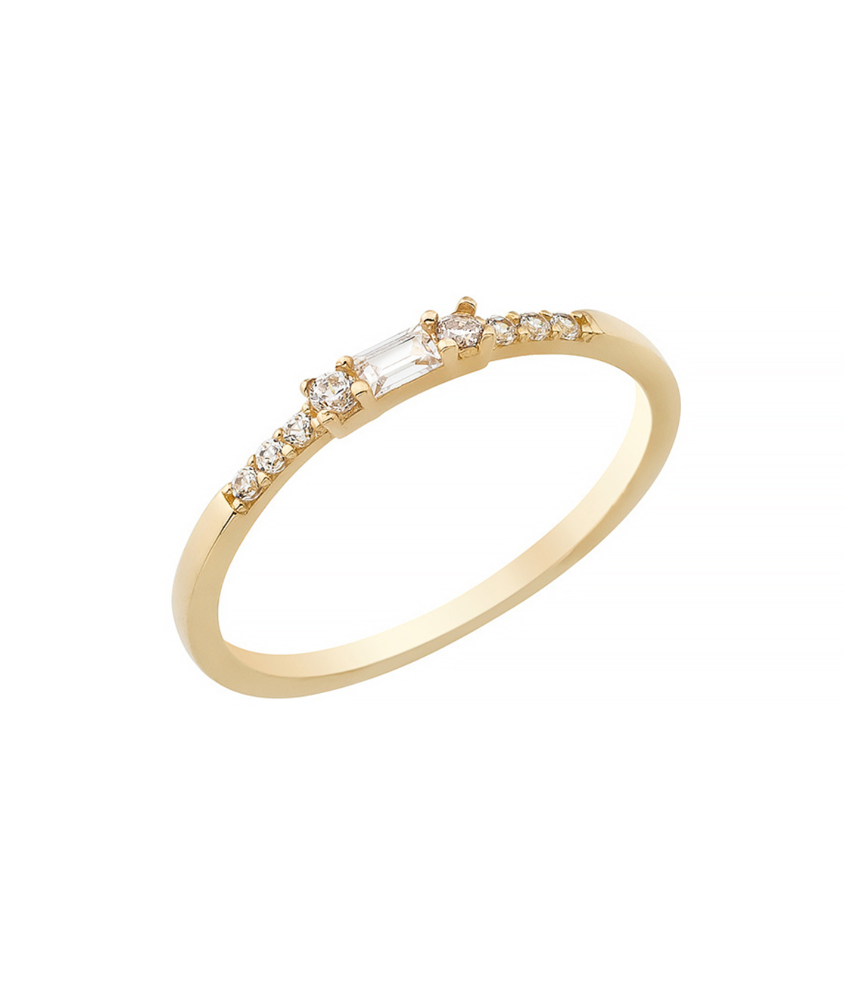 14K Solid Gold CZ Initial Baguette Ring - Rings