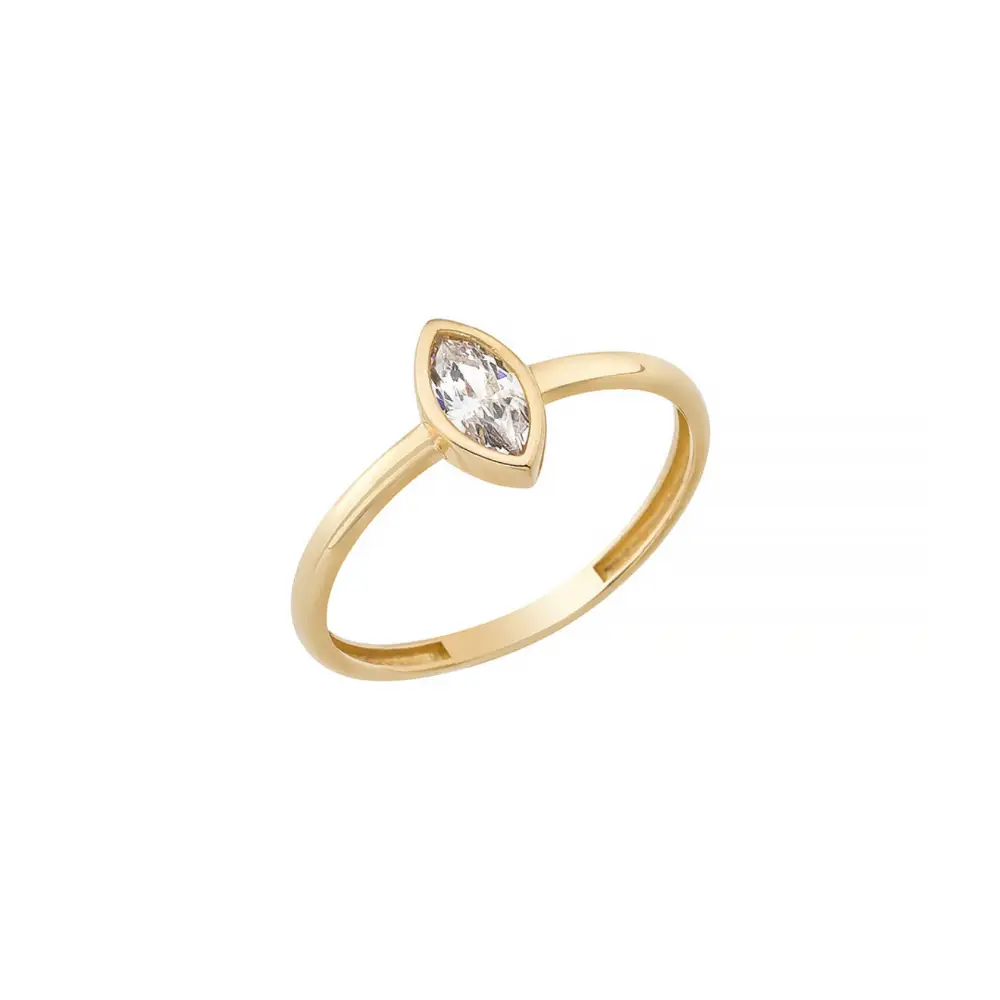 14K Solid Gold CZ Marquise Cut Solitaire Ring - Rings