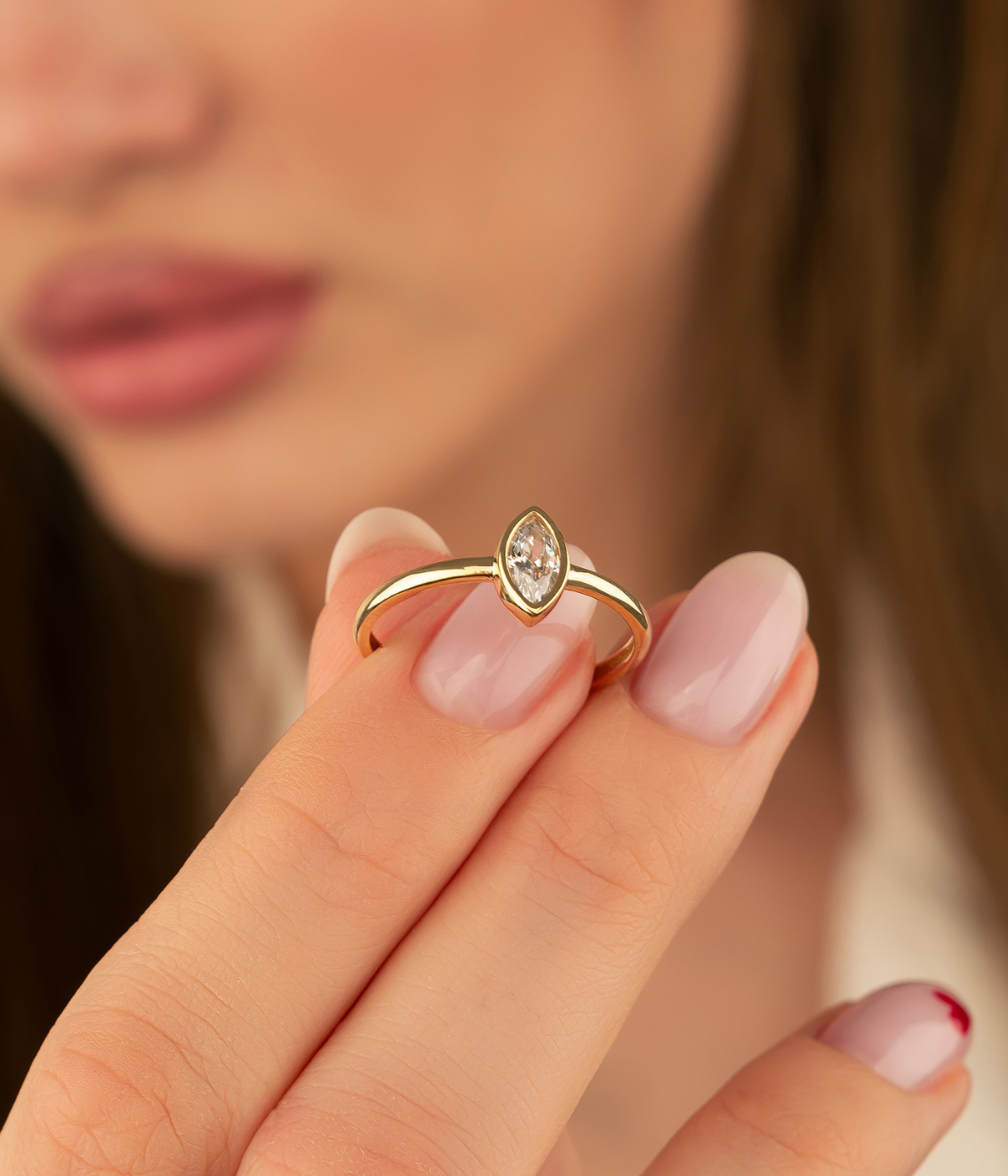 14K Solid Gold CZ Marquise Cut Solitaire Ring - Rings