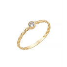 14K Solid Gold CZ Single Stone Braided Ring - Rings