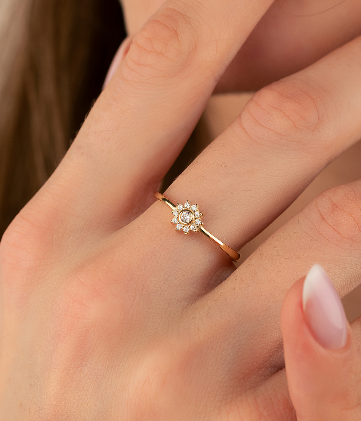 14K Solid Gold Dainty Flower CZ Ring - Rings
