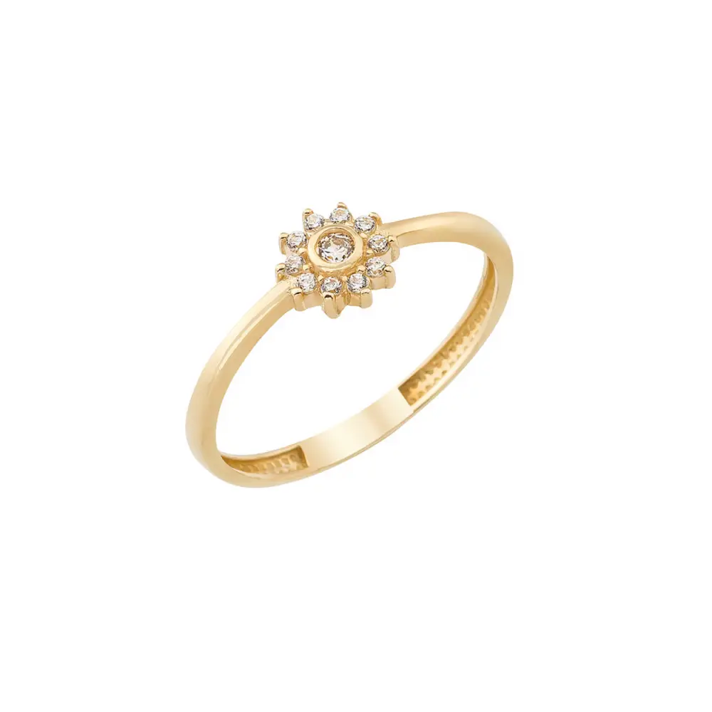 14K Solid Gold Dainty Flower CZ Ring - Rings