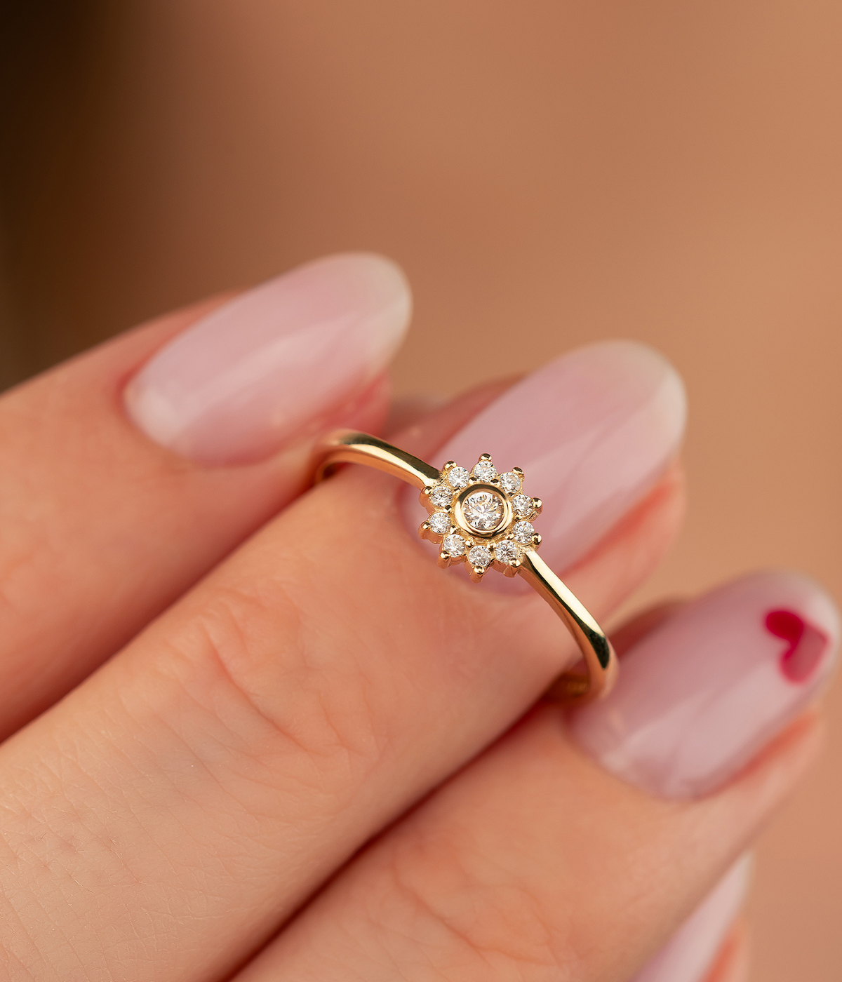 14K Solid Gold Dainty Flower CZ Ring - Rings