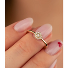 14K Solid Gold Dainty Flower CZ Ring - Rings