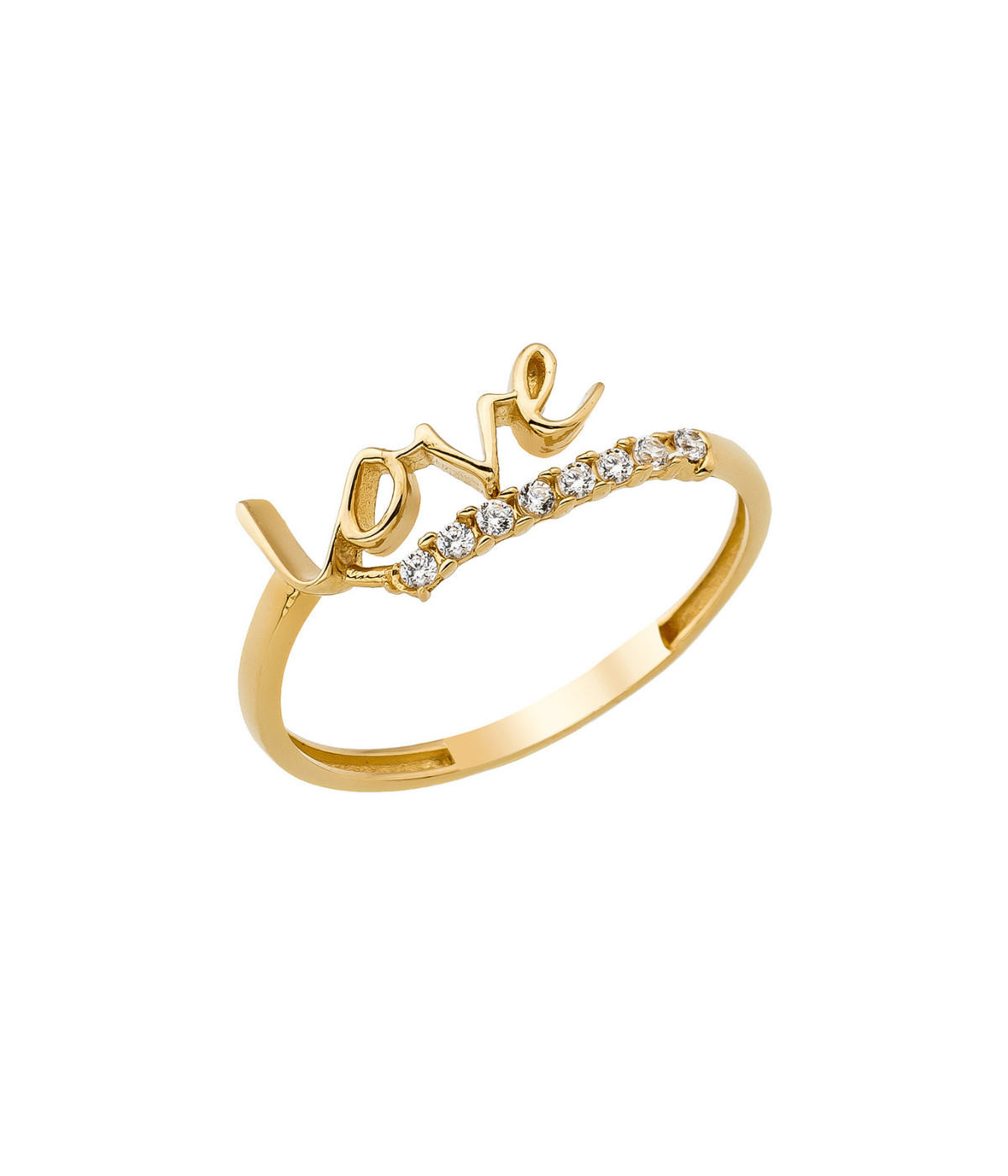 14K Solid Gold Dainty Love Script Ring - Rings