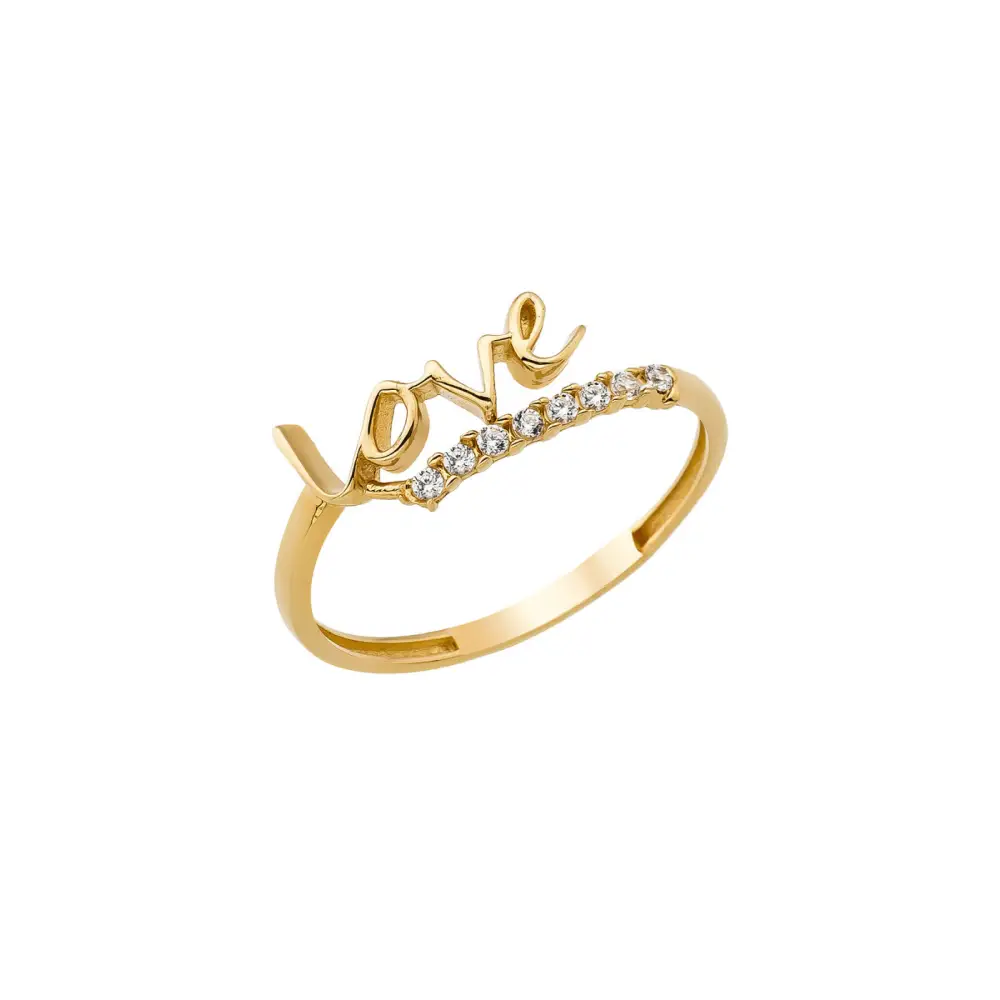 14K Solid Gold Dainty Love Script Ring - Rings
