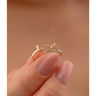 14K Solid Gold Dainty Love Script Ring - Rings