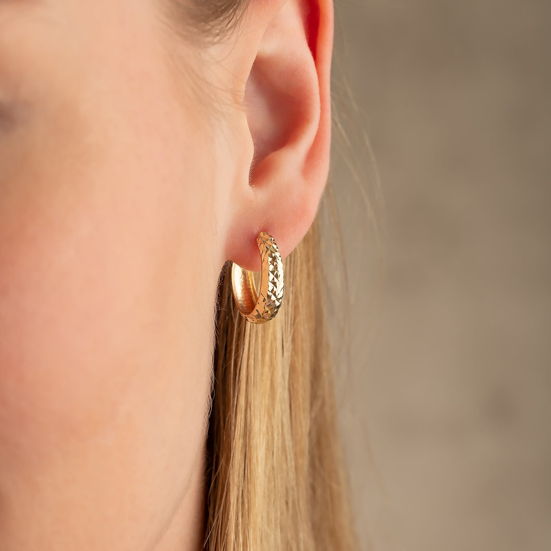 14K Solid Gold Diamond-Cut Dome Huggie Hoop Earrings | Wide Hoops for Women - Hoop Earrings