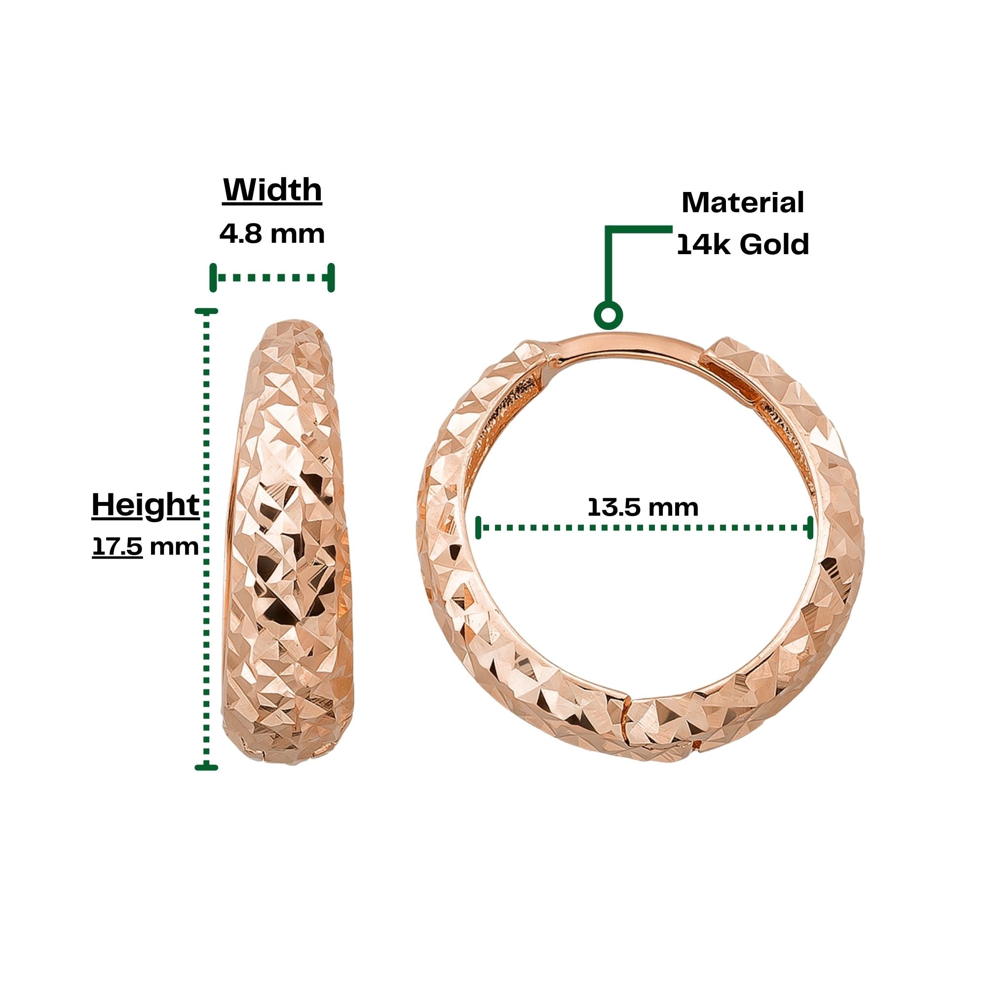 14K Solid Gold Diamond-Cut Dome Huggie Hoop Earrings | Wide Hoops for Women - Hoop Earrings