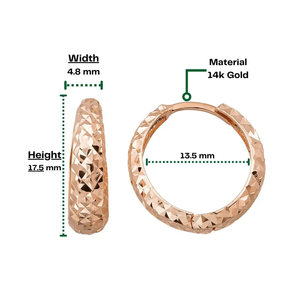 14K Solid Gold Diamond-Cut Dome Huggie Hoop Earrings | Wide Hoops for Women - Hoop Earrings