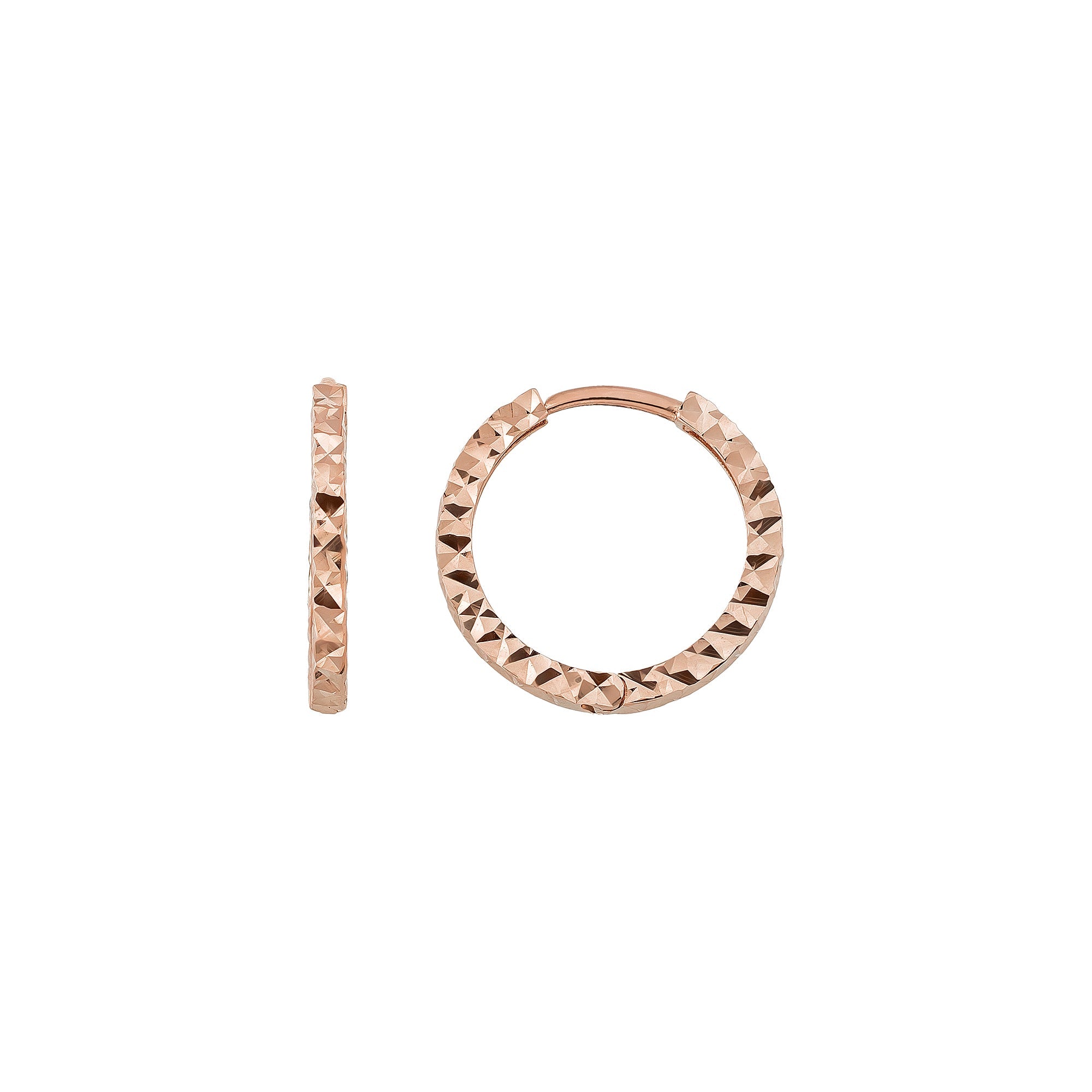 14K Solid Gold Diamond-Cut Huggie Hoop Earrings | 10.8mm & 13.5mm Hoops for Women - Single Small / 14K Rose Gold - Hoop