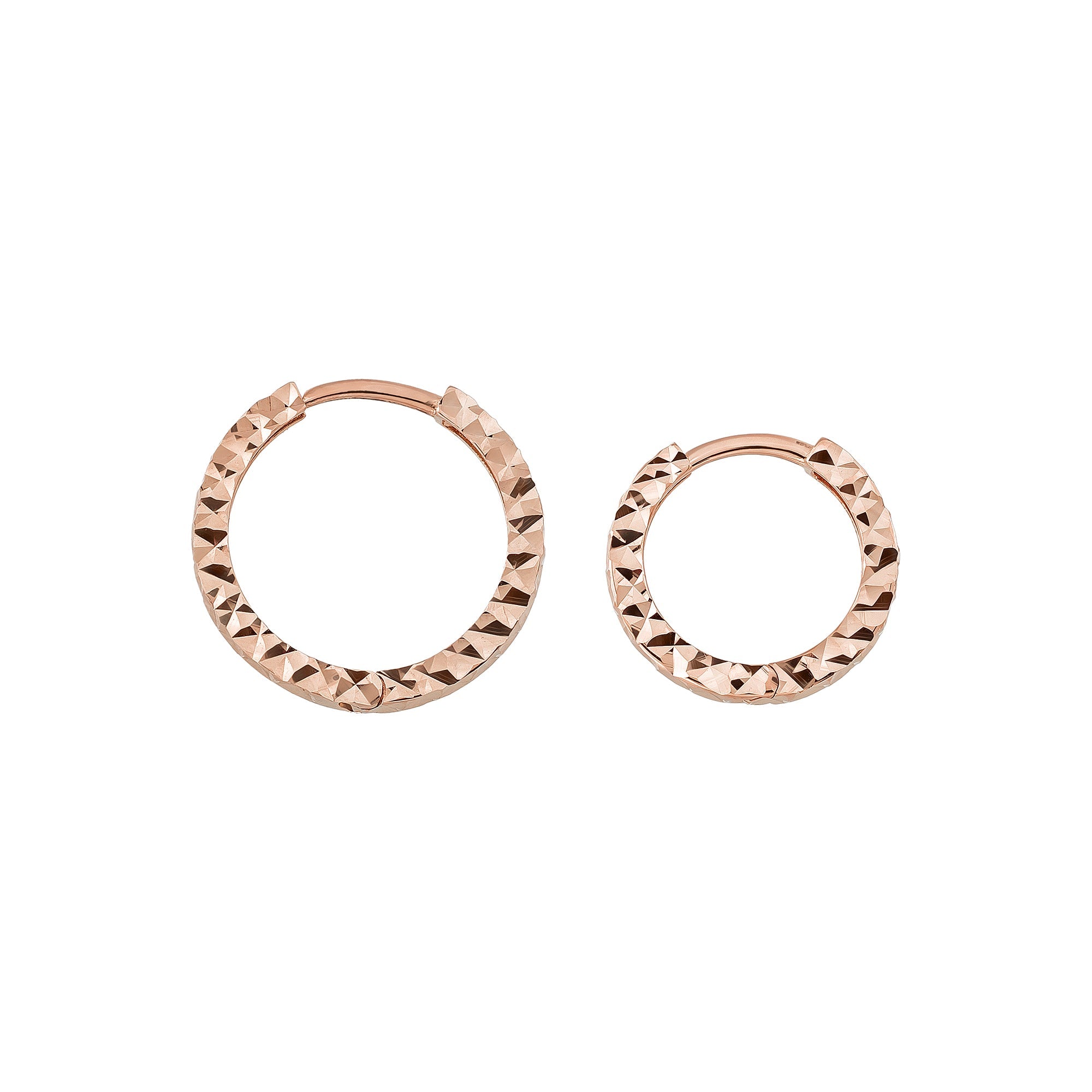 14K Solid Gold Diamond-Cut Huggie Hoop Earrings | 10.8mm & 13.5mm Hoops for Women - Hoop Earrings