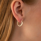 14K Solid Gold Diamond-Cut Huggie Hoop Earrings | 10.8mm & 13.5mm Hoops for Women - Hoop Earrings
