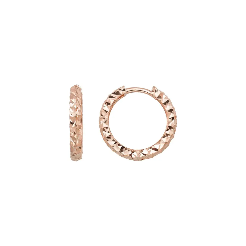 14K Solid Gold Diamond-Cut Huggie Hoop Earrings | 10mm & 12mm Statement Hoops for Women - Single Small / 14K Rose Gold